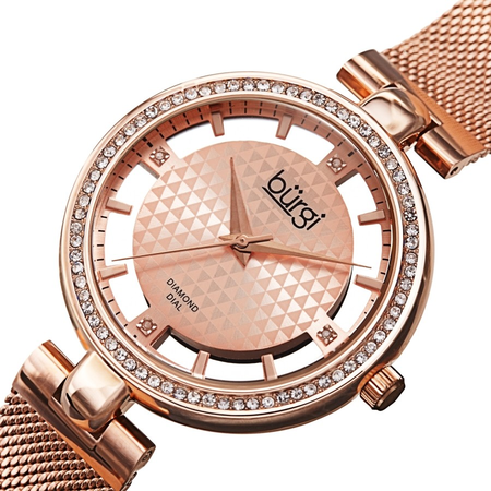 Burgi Quartz Diamond Rose Gold Dial Ladies Watch BUR262RG