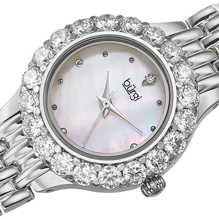 Burgi Silver-tone Brass Case Mother of Pearl Diamond Dial Ladies Watch BUR107SS