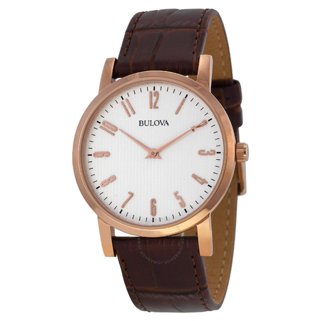 Bulova White Dial Rose Gold-tone Brown Leather Men's Watch 97A106