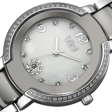 Burgi Mother of Pearl Dial Silver-tone Ceramic and Stainless Steel Ladies Watch BUR072SL