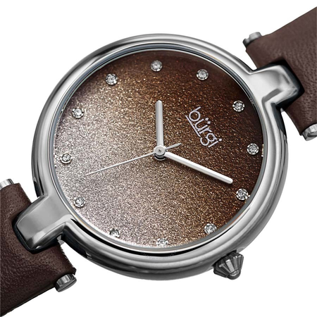 Burgi Ladies Glitter Ombre Swarovski Crystal Dial Genuine Leather Strap Watch BUR225BR