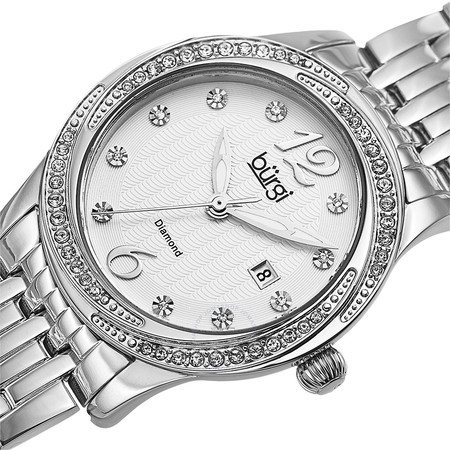 Burgi Silver Dial Silver-tone Case Crystal Bezel Ladies Watch BUR102SS