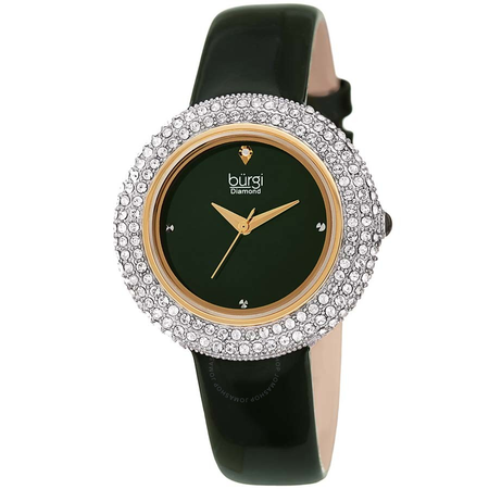 Burgi Ladies Diamond Swarovski Crystal Sparkling Dial Leather Strap Watch BUR199GN