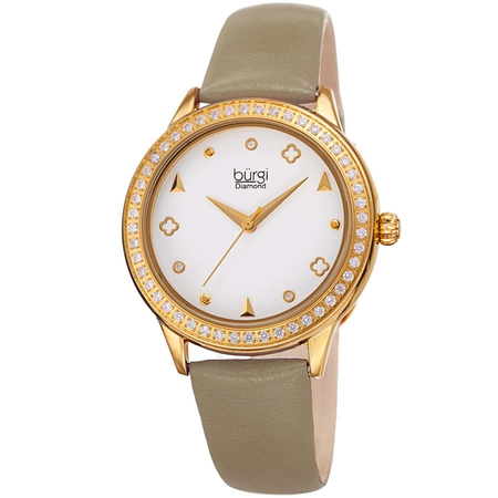 Burgi Diamond White Dial Leather Ladies Watch BUR221TP