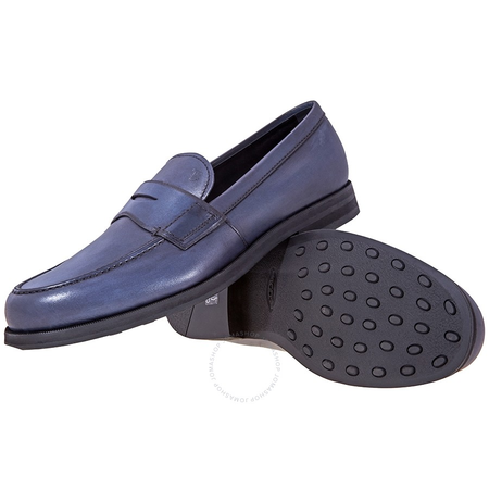 Tod's Men's  Semi-Glossy Leather Loafers in Light Blue Ink XXM0XX00010D9CU817