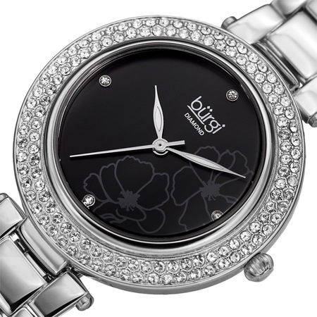 Burgi Quartz Diamond Black Dial Ladies Watch BUR179SSB