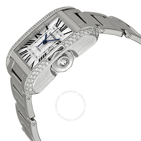 Cartier Tank Anglaise Silver Dial 18kt White Gold Diamond Ladies Watch WT100009