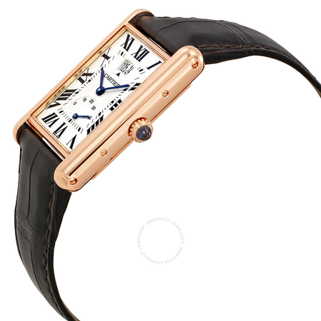 Cartier Tank Louis Silver Dial 18k Rose Gold Brown Leather Mechanical Men's Watch W1560003