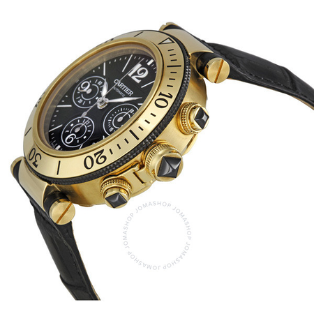 Cartier Pasha 18k Yellow Gold Black Dial Chronograph Men's Watch W3030017