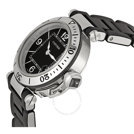 Cartier Steel Pasha Seatimer Black Dial Ladies Watch W3140003