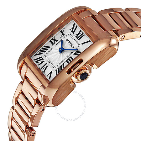 Cartier Tank Anglaise Silver Dial 18kt Rose Gold Ladies Watch W5310013