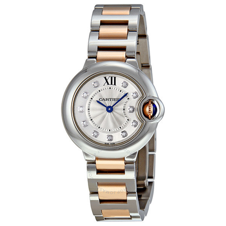 Cartier Ballon Bleu Silver Dial Steel and 18kt Rose Gold Ladies Watch WE902030