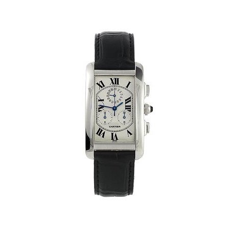 Cartier Tank Americaine Silver Dial 18kt White Gold Men's Watch W2603356