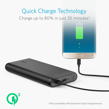 Anker PowerCore Speed 20000 QC, Qualcomm Quick Charge 3.0 Portable Charger, Backwards Compatible With Quick Charge 1 & 2, with Power IQ, 20000 mAh Power Bank for Samsung, iPhone, iPad and More