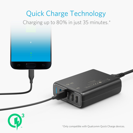 Anker Quick Charge 3.0 63W 5-Port USB Wall Charger, PowerPort Speed 5 for Galaxy S7 / S6 / Edge / Plus, Note 5 / 4 and PowerIQ for iPhone 7 / 6s / Plus, iPad Pro / Air 2 / mini, LG, Nexus, HTC & More