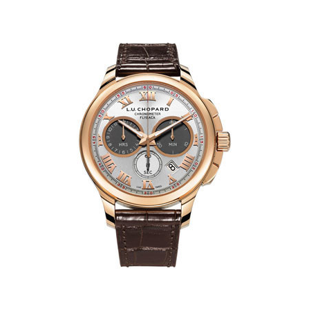 Chopard L.U.C. Chrono One Silver Dial 18 kt Rose Gold Brown Leather Men's Watch 161928-5001