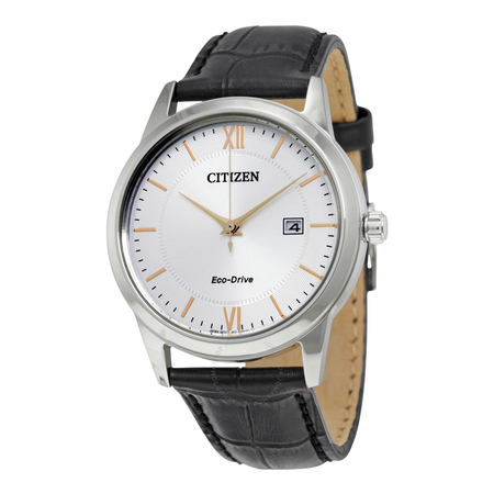 Citizen Eco-Drive Silver Dial Black Leather Men's Watch AW1236-03A