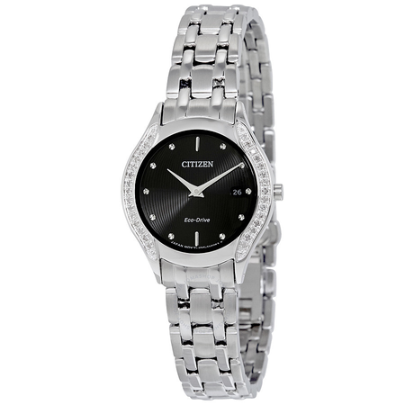 Citizen Eco-Drive Black Dial Diamond Stainless Steel Ladies Watch GA1060-57E