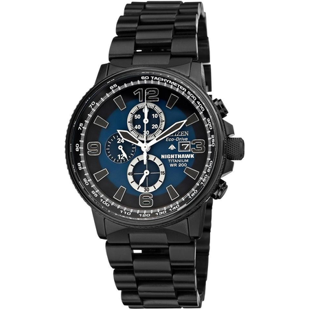 Citizen Eco Drive Nighthawk Blue Dial Black IP Titanium Men's Watch CA0505-57L