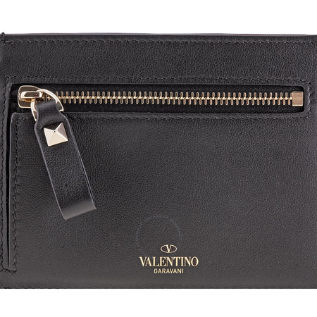 Valentino Ladies Card Case Roseau Black Flap W/ Zip P0Q60 BOL 0NO