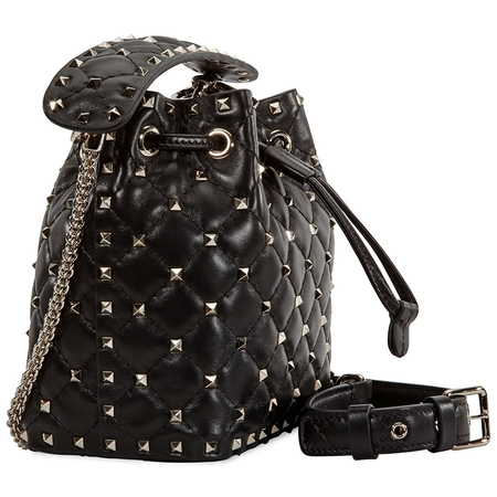 Valentino Rockstud Quilted Bucket Bag- Black RW0B0B59NAP 0NO