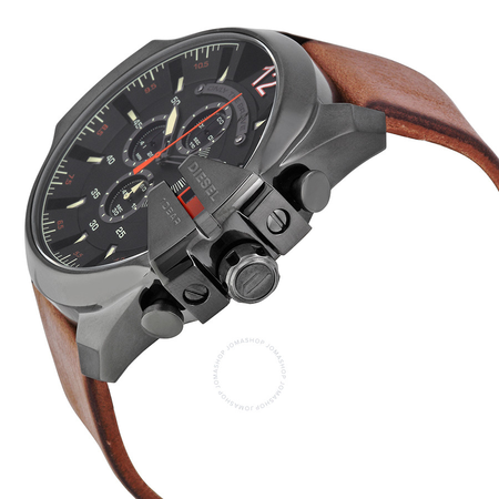 Diesel Mega Chief Black Dial Brown Leather Men's Quartz Watch DZ4343