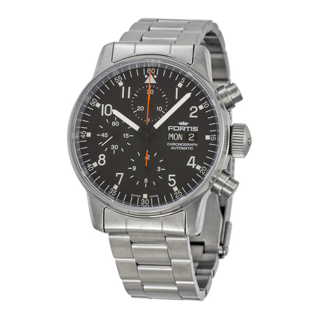 Fortis Pilot Professional Black Dial Chronograph Stainless Steel Men's Watch 597.22.11 M