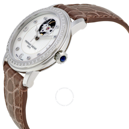 Frederique Constant Heart Beat Automatic Mother of Pearl Diamond Dial Brown Leather Ladies Watch FC-310HBAD2PD6