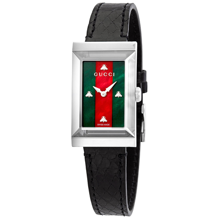 Gucci G-Frame Green-Red Mother of Pearl Dial Ladies Leather Watch YA147403