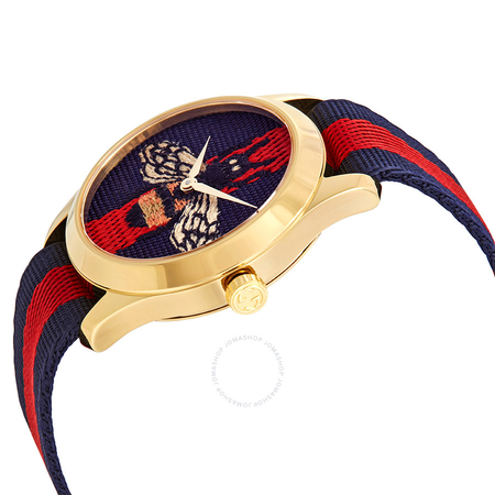 Gucci G-Timeless Blue and Red Dial wth an Embroidered Bee Ladies Watch YA1264061