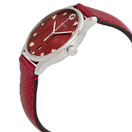 Gucci G-Timeless Cherry Red Mother of Pearl Dial Ladies Leather Watch YA1264041