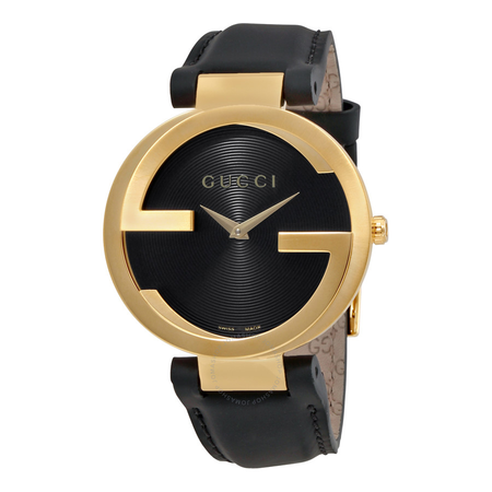 Gucci Interlocking Black Dial Leather Unisex Watch YA133326