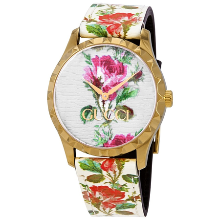 Gucci G-Timeless Beige with Flowers Dial Ladies Leather Watch YA1264084