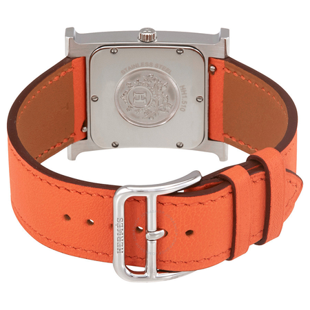 Hermes H White Dial Orange Leather Ladies Watch 036794WW00