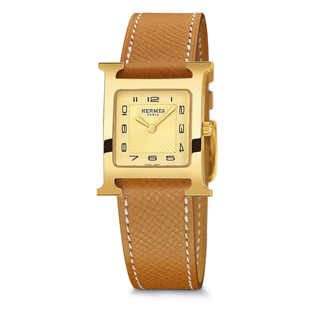 Hermes H Hour Champagne Dial Gold Grained Leather Ladies Watch 036787WW00 W036787WW00