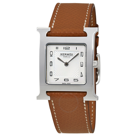 Hermes H Hour White Dial Brown Leather Ladies Watch 036791WW00 W036791WW00