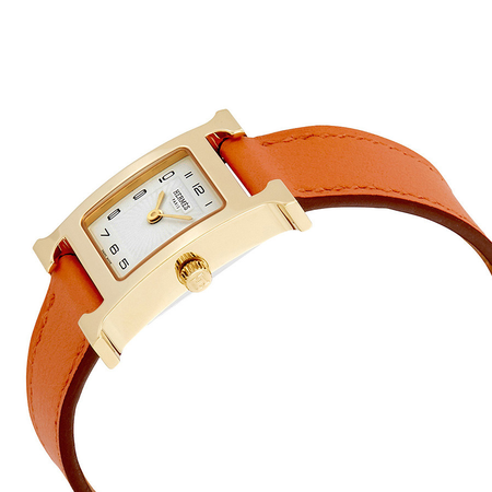 Hermes H Hour White Dial Ladies Orange Leather Watch 036736WW00