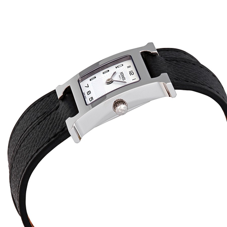 Hermes Heure H White Dial Small Double Tour Leather Watch 036716WW00