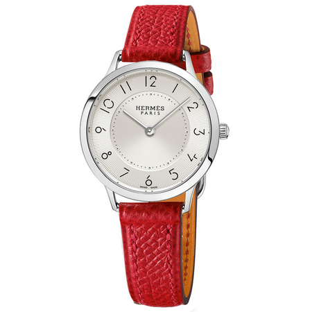 Hermes Slim d  Silver Dial Ladies Red Leather Watch 041690WW00