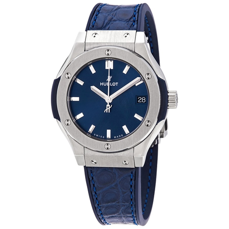 Hublot Classic Fusion Blue Dial Ladies Blue Leather Watch 581.NX.7170.LR