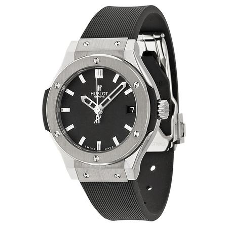 Hublot Classic Fusion Titanium Black Dial Black Rubber Ladies Watch 581.NX.1170.RX