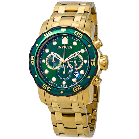 Invicta Pro Diver Chronograph Green Dial 18kt Gold-plated Men's Watch 80072