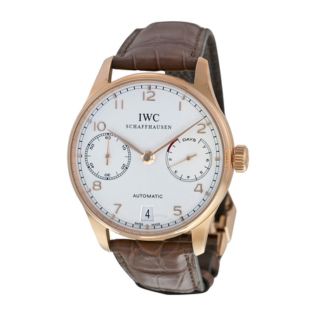IWC Portuguese Silver Dial 18kt Rose Gold Brown Leather Strap Automatic Men's Watch 5001-13 IW500113