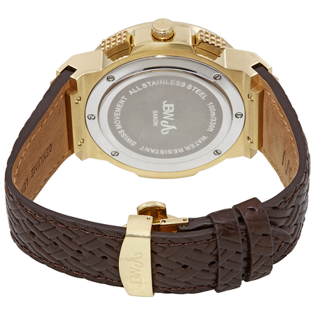 JBW Saxon Gold-tone Sunray Crystal Dial Gold-tone Stainless Steel Diamond Bezel Brown Leather Strap Men's Watch JB-6101L-E
