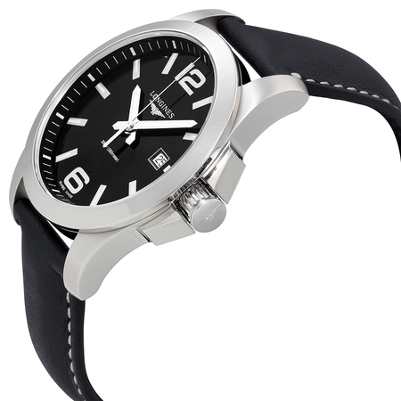 Longines Conquest Black Dial Black Leather Men's Watch L37604563