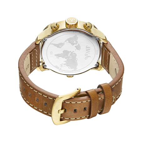 JBW G3 Gold-tone Stainless Steel Diamond Case Brown Leather Strap Men's Watch J6325B