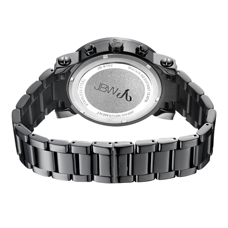 JBW Victor Black IP Steel Case Black Crystal Embedded Chronograph Dial Men's Watch JB-8102-G