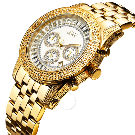JBW Krypton Swarovski Crystal White Chronograph Dial Gold-tone Steel Bracelet Men's Watch JB-6219-F