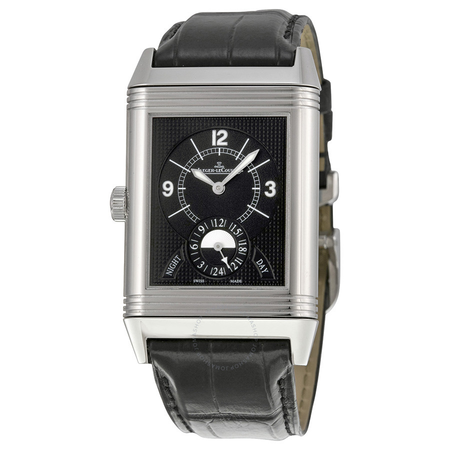 Jaeger LeCoultre Grande Reverso Duo White Satin Dial Black Leather Men's Watch Q3748421