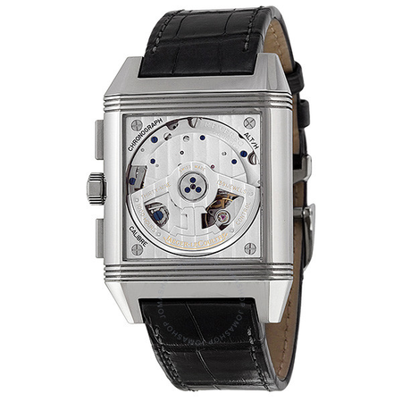 Jaeger LeCoultre Reverso Squadra Chronograph Silver Dial Black Leather Men's Watch Q7018420